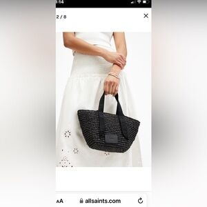 All Saints Black straw mini tote bag